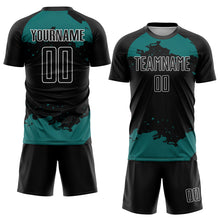 Load image into Gallery viewer, Custom Black Teal-White Abstract Fragment Art Sublimation Soccer Uniform Jersey
