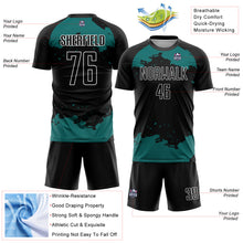 Load image into Gallery viewer, Custom Black Teal-White Abstract Fragment Art Sublimation Soccer Uniform Jersey
