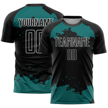 Load image into Gallery viewer, Custom Black Teal-White Abstract Fragment Art Sublimation Soccer Uniform Jersey
