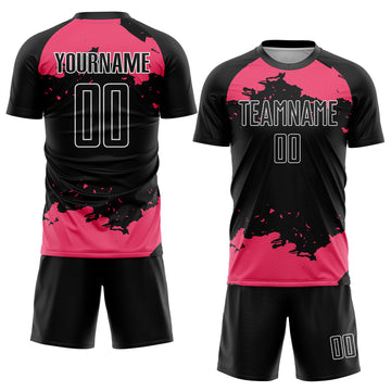 Custom Black Neon Pink-White Abstract Fragment Art Sublimation Soccer Uniform Jersey