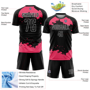 Custom Black Neon Pink-White Abstract Fragment Art Sublimation Soccer Uniform Jersey