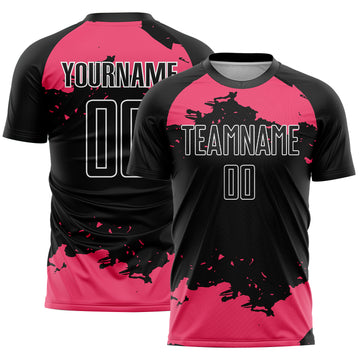 Custom Black Neon Pink-White Abstract Fragment Art Sublimation Soccer Uniform Jersey