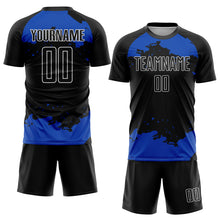 Load image into Gallery viewer, Custom Black Thunder Blue-White Abstract Fragment Art Sublimation Soccer Uniform Jersey
