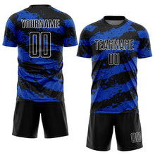 Load image into Gallery viewer, Custom Black Thunder Blue-White Splash Sublimation Soccer Uniform Jersey
