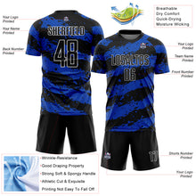 Load image into Gallery viewer, Custom Black Thunder Blue-White Splash Sublimation Soccer Uniform Jersey
