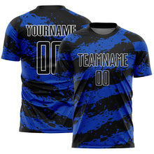 Load image into Gallery viewer, Custom Black Thunder Blue-White Splash Sublimation Soccer Uniform Jersey
