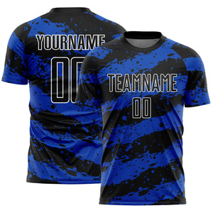 Custom Black Thunder Blue-White Splash Sublimation Soccer Uniform Jersey