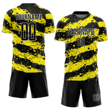 Load image into Gallery viewer, Custom Black Light Yellow-White Splash Sublimation Soccer Uniform Jersey
