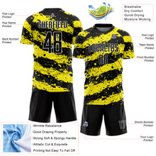 Load image into Gallery viewer, Custom Black Light Yellow-White Splash Sublimation Soccer Uniform Jersey
