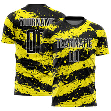 Load image into Gallery viewer, Custom Black Light Yellow-White Splash Sublimation Soccer Uniform Jersey
