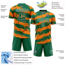 Load image into Gallery viewer, Custom Kelly Green Bay Orange-White Splash Sublimation Soccer Uniform Jersey
