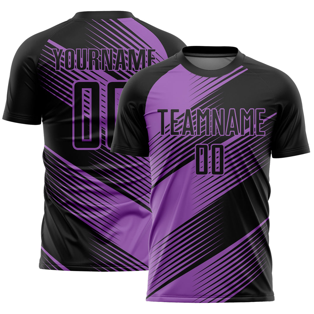 Custom Black Medium Purple Line Sublimation Soccer Uniform Jersey