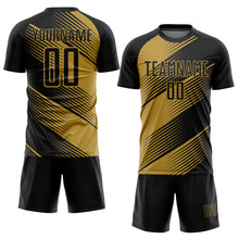 Load image into Gallery viewer, Custom Black Old Gold Line Sublimation Soccer Uniform Jersey
