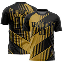 Load image into Gallery viewer, Custom Black Old Gold Line Sublimation Soccer Uniform Jersey
