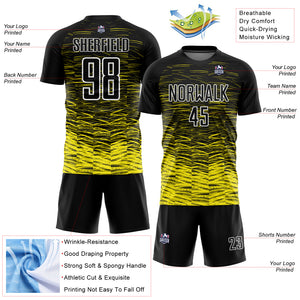 Custom Black Light Yellow-White Line Sublimation Soccer Uniform Jersey