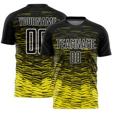 Load image into Gallery viewer, Custom Black Light Yellow-White Line Sublimation Soccer Uniform Jersey
