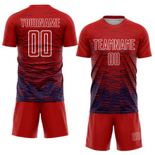 Load image into Gallery viewer, Custom Red Navy-White Line Sublimation Soccer Uniform Jersey
