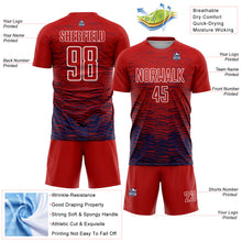 Load image into Gallery viewer, Custom Red Navy-White Line Sublimation Soccer Uniform Jersey
