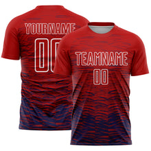 Load image into Gallery viewer, Custom Red Navy-White Line Sublimation Soccer Uniform Jersey
