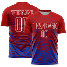 Load image into Gallery viewer, Custom Red Thunder Blue-White Line Sublimation Soccer Uniform Jersey
