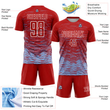 Load image into Gallery viewer, Custom Red Light Blue-White Line Sublimation Soccer Uniform Jersey
