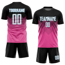 Load image into Gallery viewer, Custom Pink Black-LIght Blue Gradient Square Shape Sublimation Soccer Uniform Jersey
