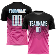 Load image into Gallery viewer, Custom Pink Black-LIght Blue Gradient Square Shape Sublimation Soccer Uniform Jersey
