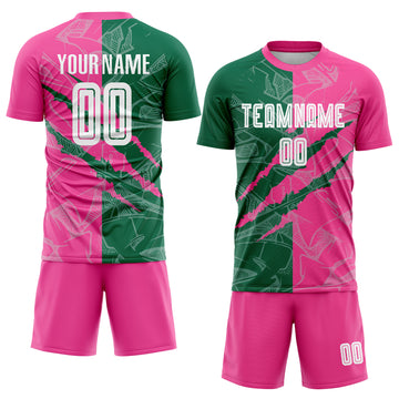 Custom Graffiti Pattern Kelly Green-Pink Scratch Sublimation Soccer Uniform Jersey