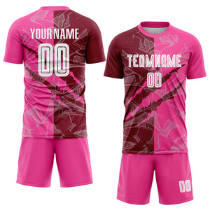 Custom Graffiti Pattern Crimson-Pink Scratch Sublimation Soccer Uniform Jersey