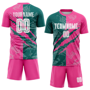 Custom Graffiti Pattern Teal-Pink Scratch Sublimation Soccer Uniform Jersey