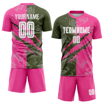 Custom Graffiti Pattern Olive-Pink Scratch Sublimation Soccer Uniform Jersey