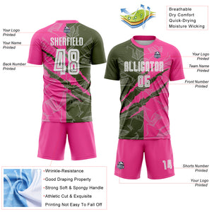 Custom Graffiti Pattern Olive-Pink Scratch Sublimation Soccer Uniform Jersey