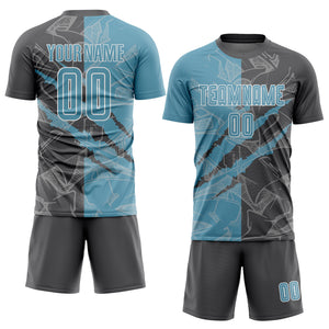 Custom Graffiti Pattern Shadow Blue-Steel Gray Scratch Sublimation Soccer Uniform Jersey