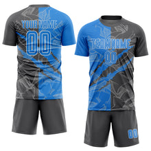 Load image into Gallery viewer, Custom Graffiti Pattern Powder Blue-Steel Gray Scratch Sublimation Soccer Uniform Jersey
