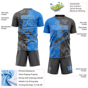 Custom Graffiti Pattern Powder Blue-Steel Gray Scratch Sublimation Soccer Uniform Jersey