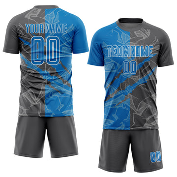 Custom Graffiti Pattern Blue-Steel Gray Scratch Sublimation Soccer Uniform Jersey