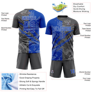 Custom Graffiti Pattern Thunder Blue-Steel Gray Scratch Sublimation Soccer Uniform Jersey