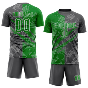 Custom Graffiti Pattern Grass Green-Steel Gray Scratch Sublimation Soccer Uniform Jersey