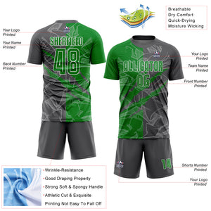 Custom Graffiti Pattern Grass Green-Steel Gray Scratch Sublimation Soccer Uniform Jersey