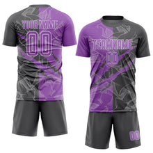 Load image into Gallery viewer, Custom Graffiti Pattern Medium Purple-Steel Gray Scratch Sublimation Soccer Uniform Jersey
