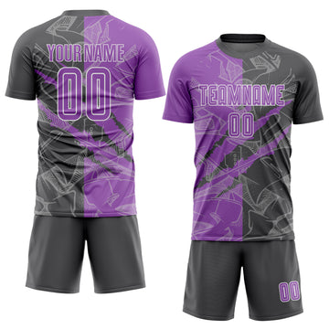 Custom Graffiti Pattern Medium Purple-Steel Gray Scratch Sublimation Soccer Uniform Jersey