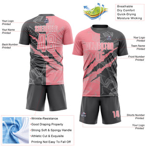 Custom Graffiti Pattern Medium Pink-Steel Gray Scratch Sublimation Soccer Uniform Jersey