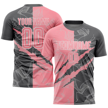 Custom Graffiti Pattern Medium Pink-Steel Gray Scratch Sublimation Soccer Uniform Jersey