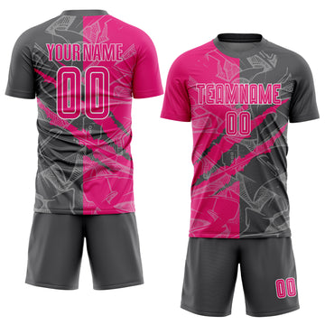 Custom Graffiti Pattern Hot Pink-Steel Gray Scratch Sublimation Soccer Uniform Jersey