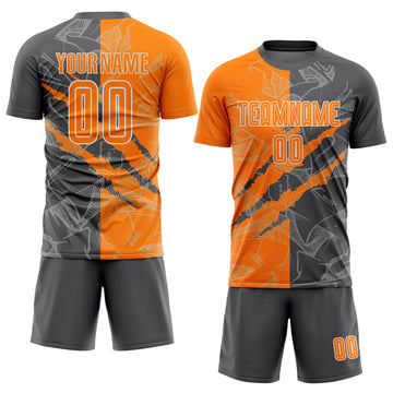 Custom Graffiti Pattern Bay Orange-Steel Gray Scratch Sublimation Soccer Uniform Jersey