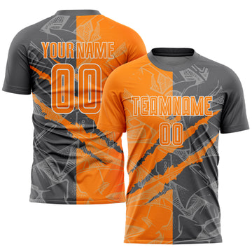 Custom Graffiti Pattern Bay Orange-Steel Gray Scratch Sublimation Soccer Uniform Jersey