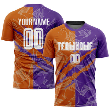 Custom Graffiti Pattern Texas Orange-Purple Scratch Sublimation Soccer Uniform Jersey