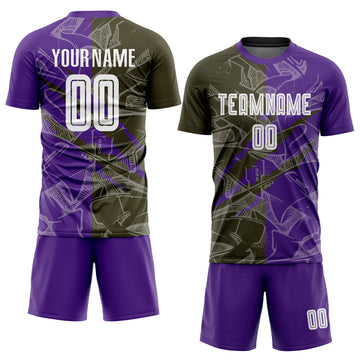 Custom Graffiti Pattern Olive-Purple Scratch Sublimation Soccer Uniform Jersey