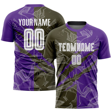 Custom Graffiti Pattern Olive-Purple Scratch Sublimation Soccer Uniform Jersey