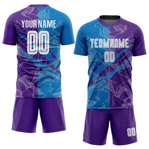 Custom Graffiti Pattern Blue-Purple Scratch Sublimation Soccer Uniform Jersey